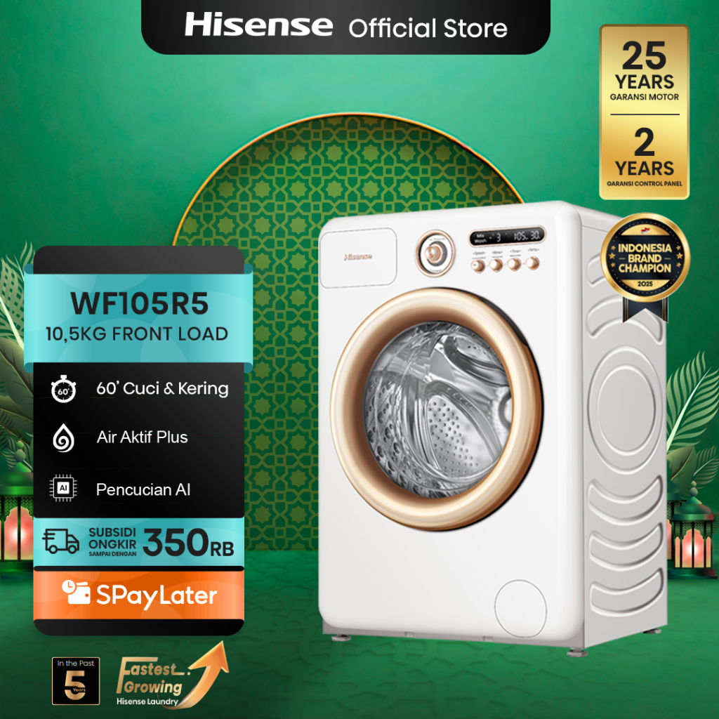 Hisense Mesin Cuci WF105R5 Front Loading Kapasitas 10.5KG 1 Tabung Bukaan Depan Active Water Plus (B
