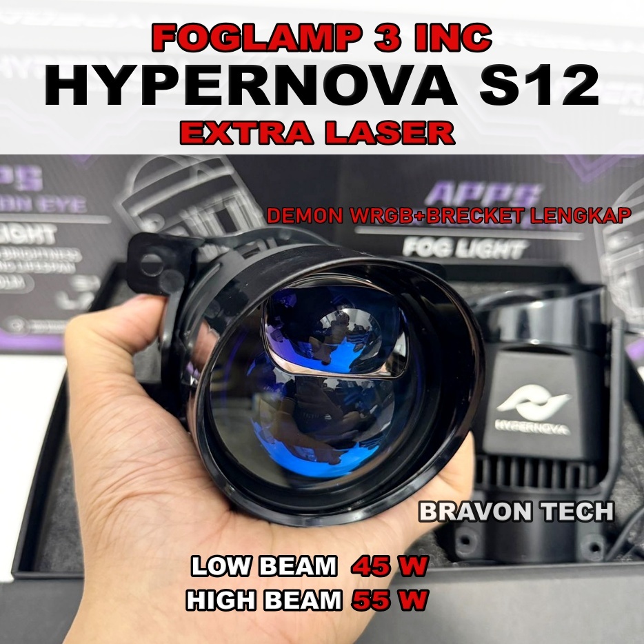 HYPERNOVA - Foglamp biled 3 inch Bluelens S12 EVO HYPERNOVA 80 Watt Foglamp Mobil Universal 3 inch S