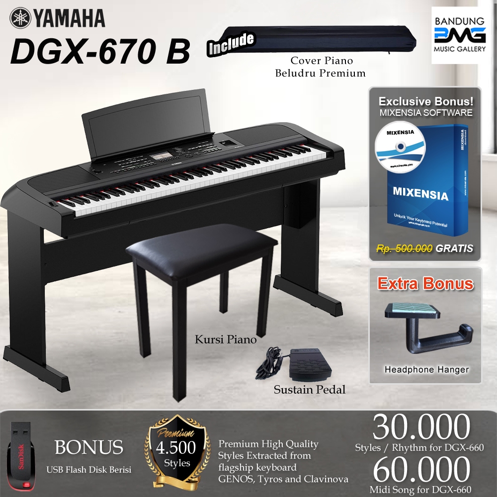 Yamaha DGX 670 Digital Piano + Bench / DGX670 (Penerus DGX660 / 660)