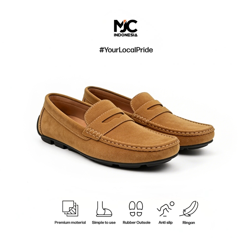 MJC Indonesia MOCAVE Loafers Pria Suede Tan – Sepatu Slip On Stylish & Ringan