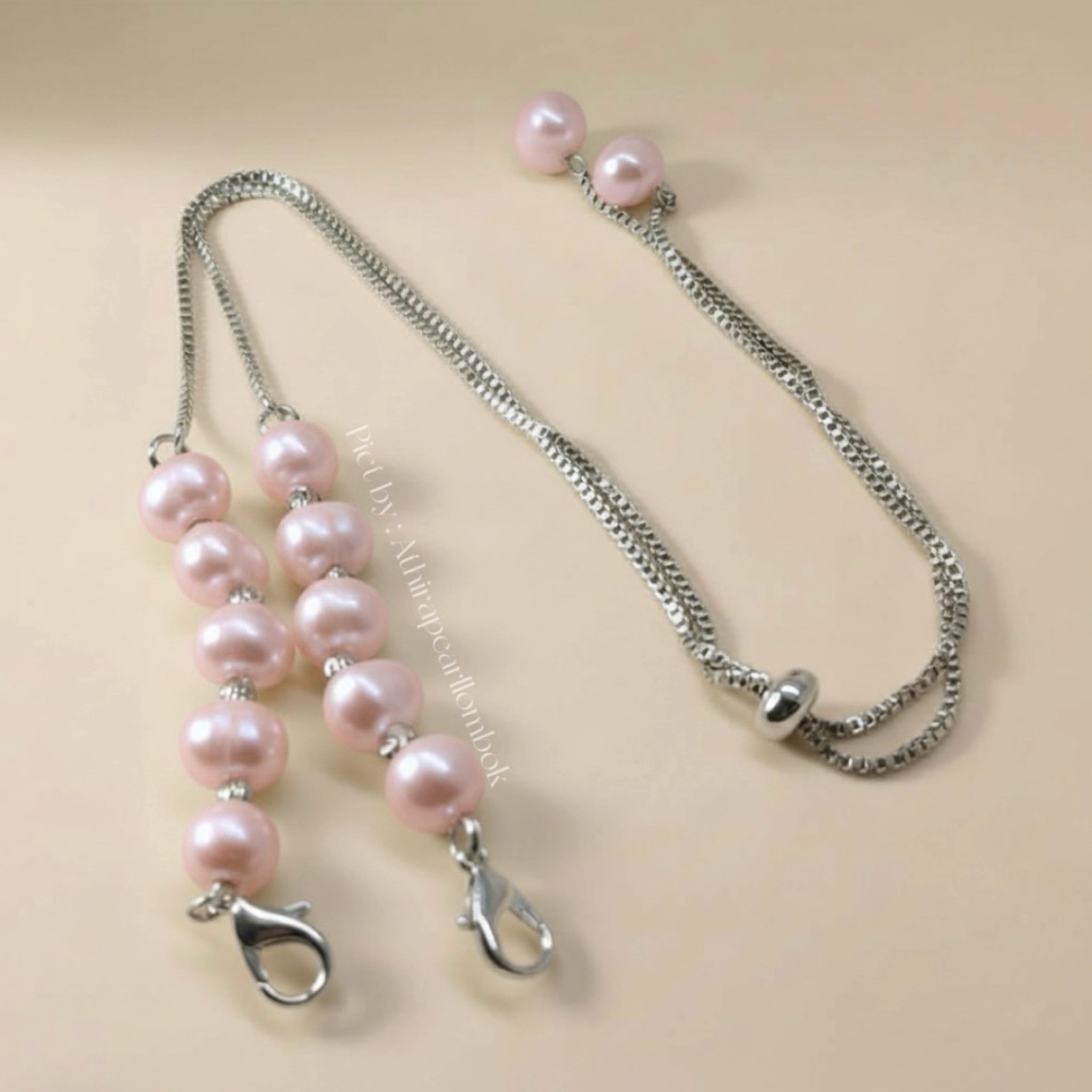 Aksesoris Perhiasan Konektor Connector Hijab Masker Rantai Serut Rhodium Lapis Emas 18 Karat Mutiara