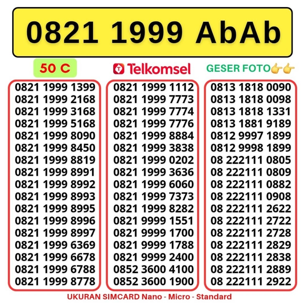 Nomor Cantik Telkomsel Panca Abab 1999 Kartu Perdana Telkomsel Tsel Red Telkomsel 5g Telkomsel 10 di