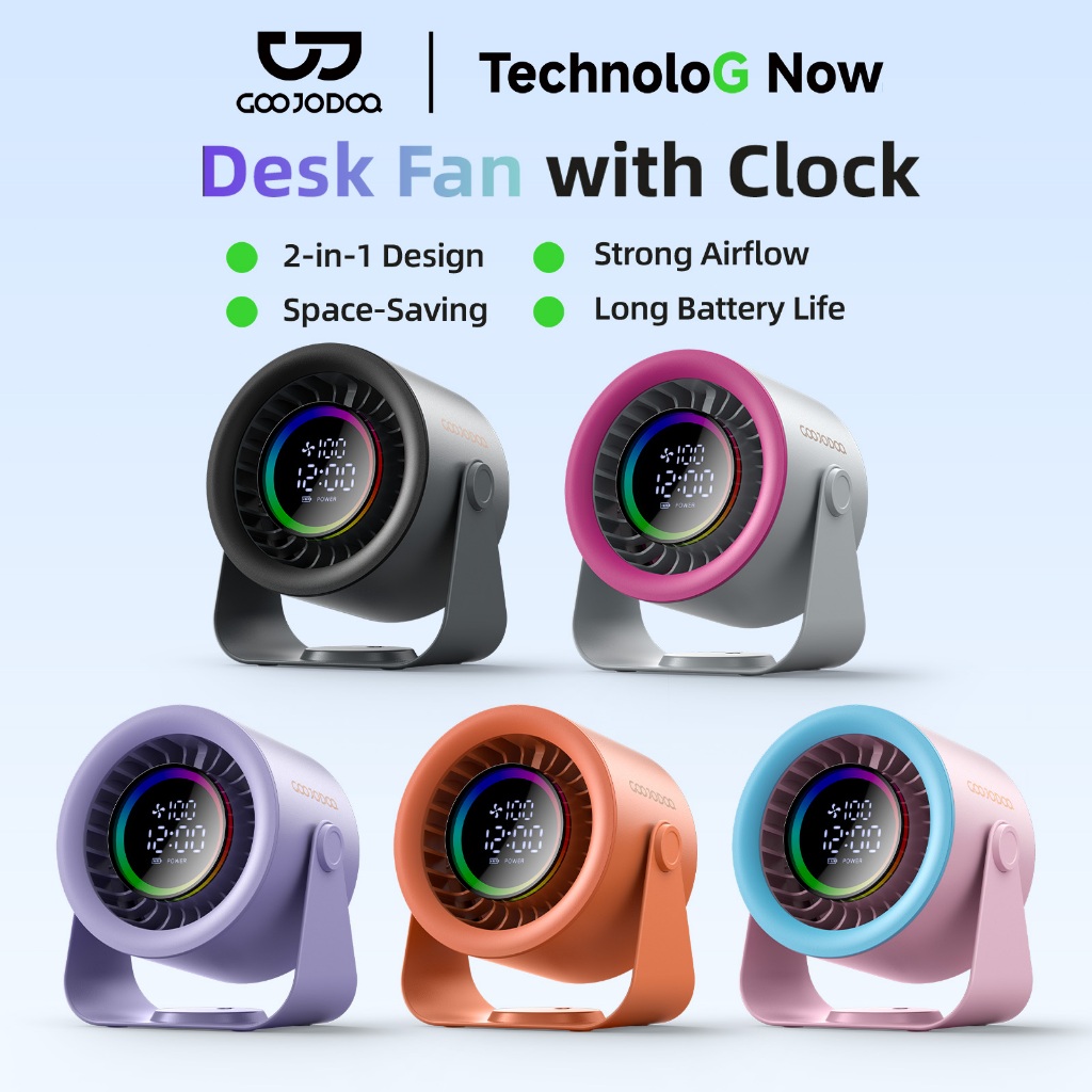 Goojodoq GFS024 kipas Angin 4000mAh bisu Strong Wind 100 Gear Wind Speed kipas Dengan jam and timer 