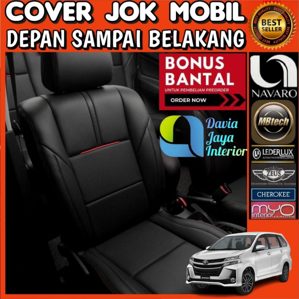 Mbtech sarung jok mobil avanza 2016 - 2021full set grand new gratis cover stir dan bantal leher 2pcs
