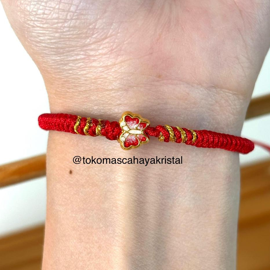 Gelang Tali Emas Charm Sakura Merah Pearl 24k - Gold Bracelet
