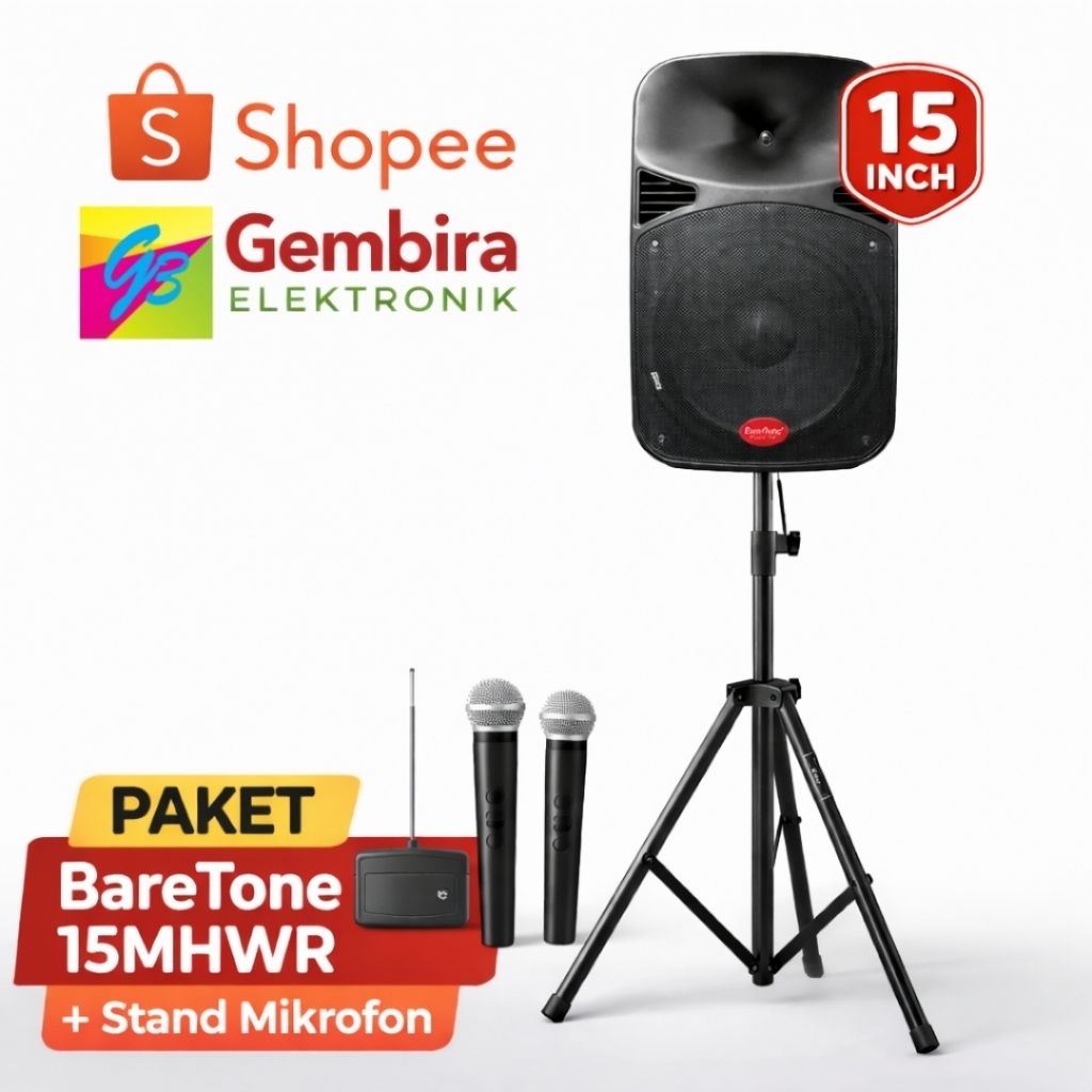 Speaker Aktif Portable Baretone 15 inch Bluetooth Karaoke Meeting Wireless Speaker Baretone Max15mhw