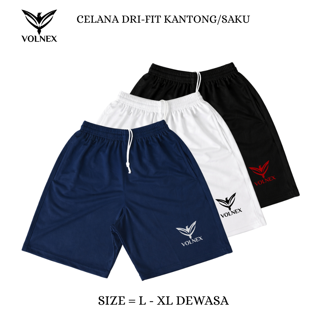VOLNEX - Celana Hitam,Putih Polos Pendek Saku Kantong Kolor Olahraga Sepak Bola Futsal CK-PL-VL01