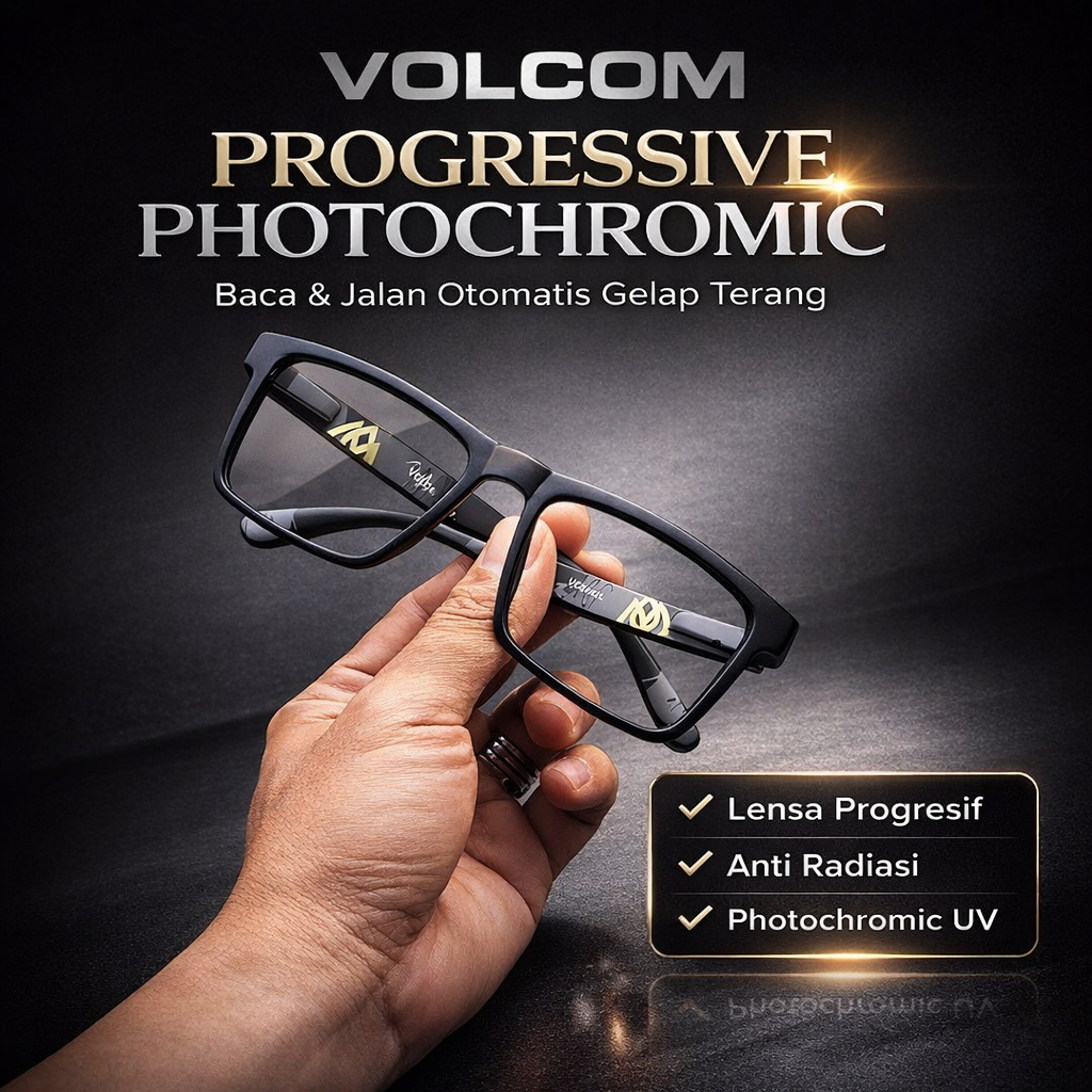 VOLCOM Kacamata Progresif Photocromic Baca Dan Jalan Pria Retro Kotak Optik Asli Ori