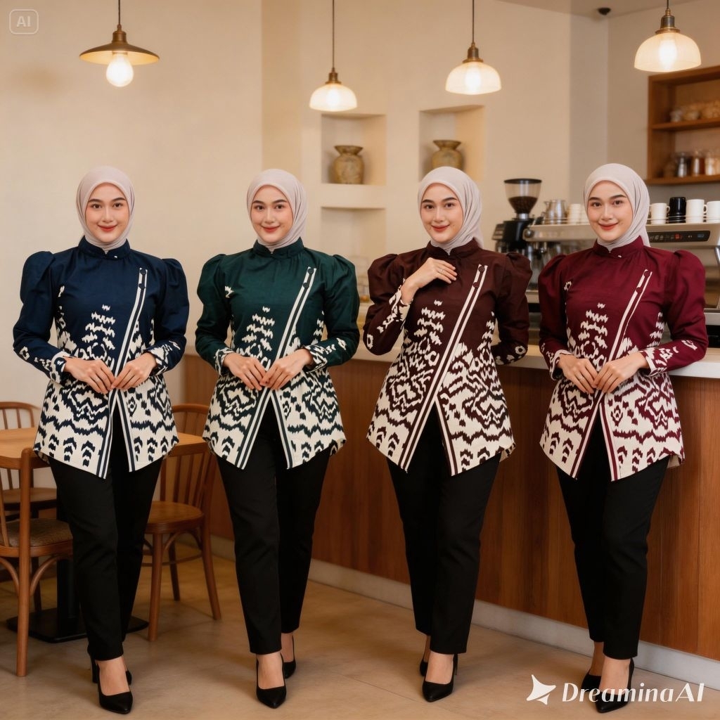 Atasan Wanita Modern Blouse Batik Kantor Elegan Seragam Batik