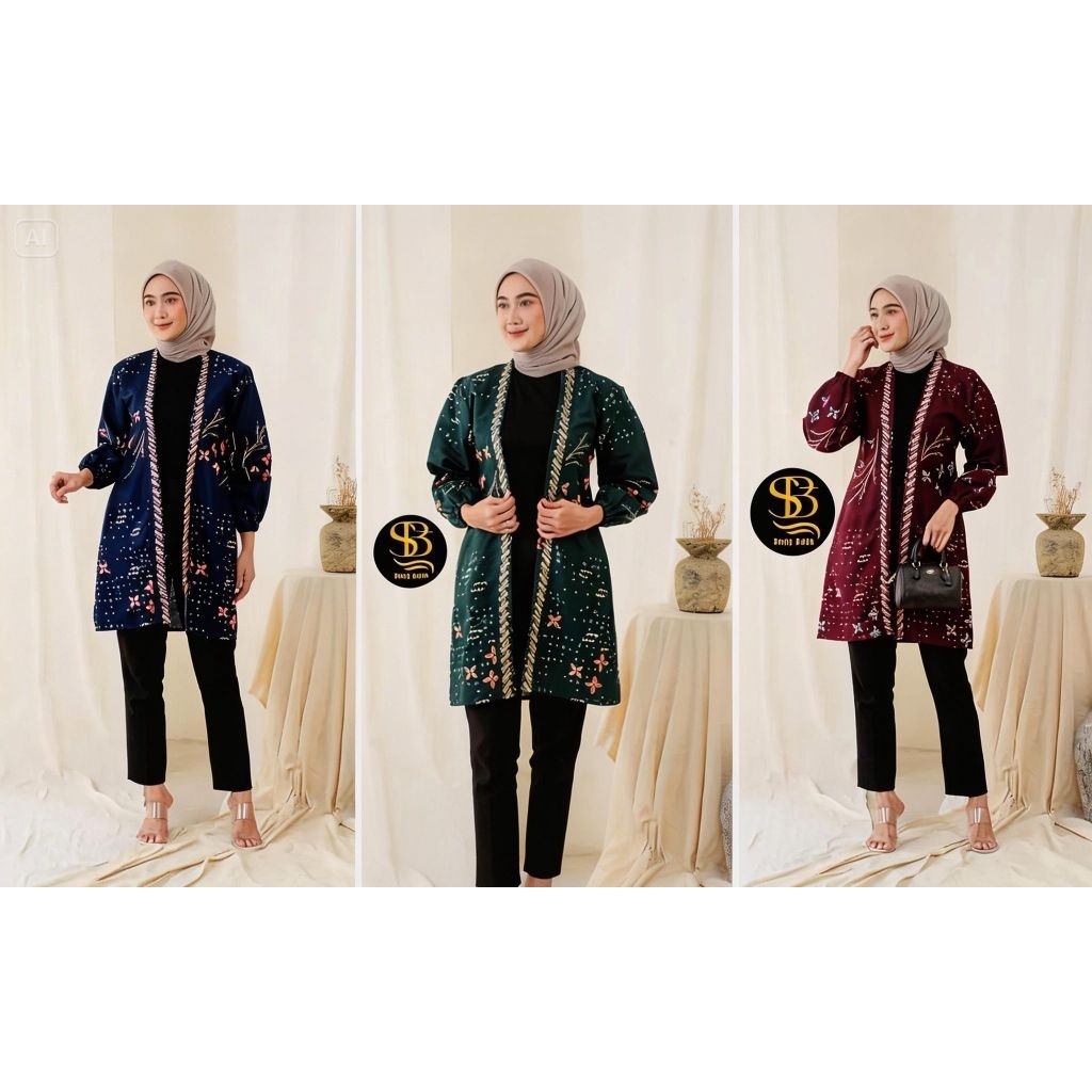 Outer Batik Atasan Wanita Modern Long Outer Tanpa Lengan Long Outer Terbaru
