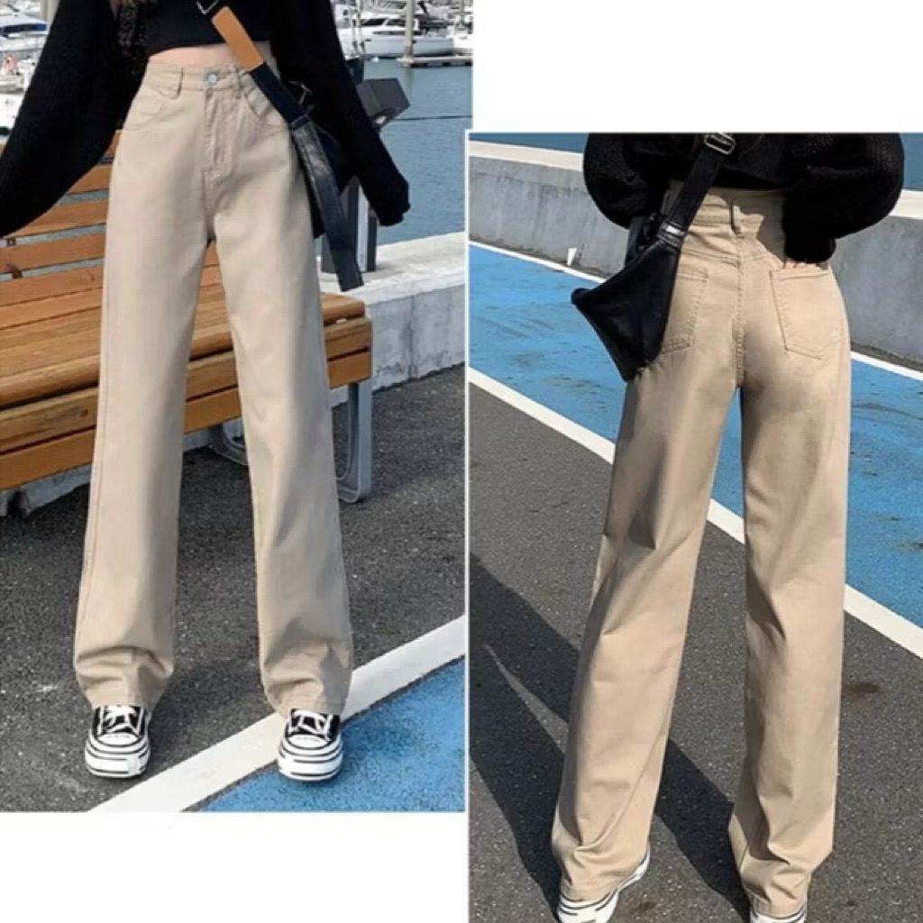 preloved highwaist jeans loose pants size L beige/cream