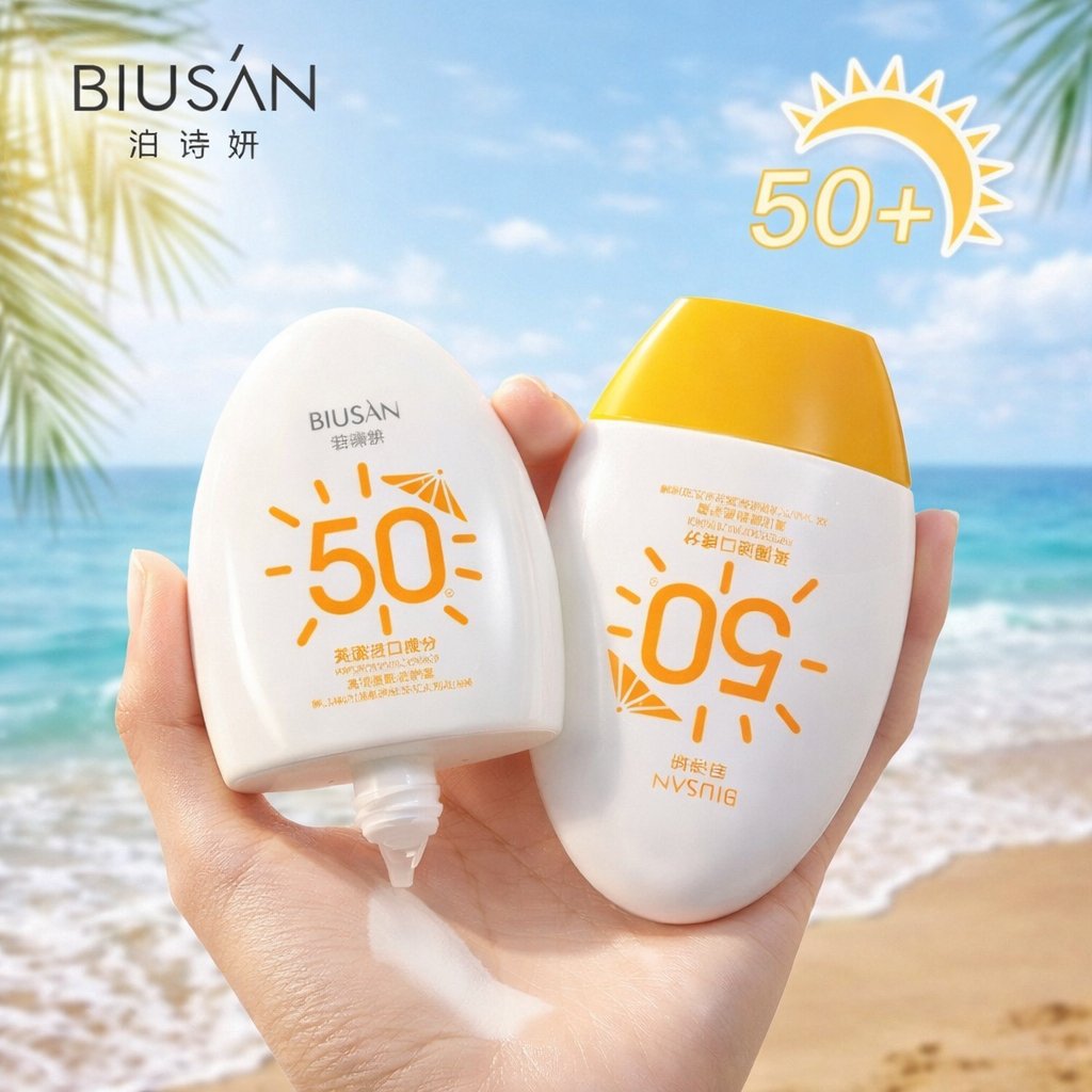 BIUSAN SPF 50+ SUNCREEN WHITENING SUNCREEN WAJAH PERLINGDUNGAN GANDA & MELEMBABKAN WAJAH