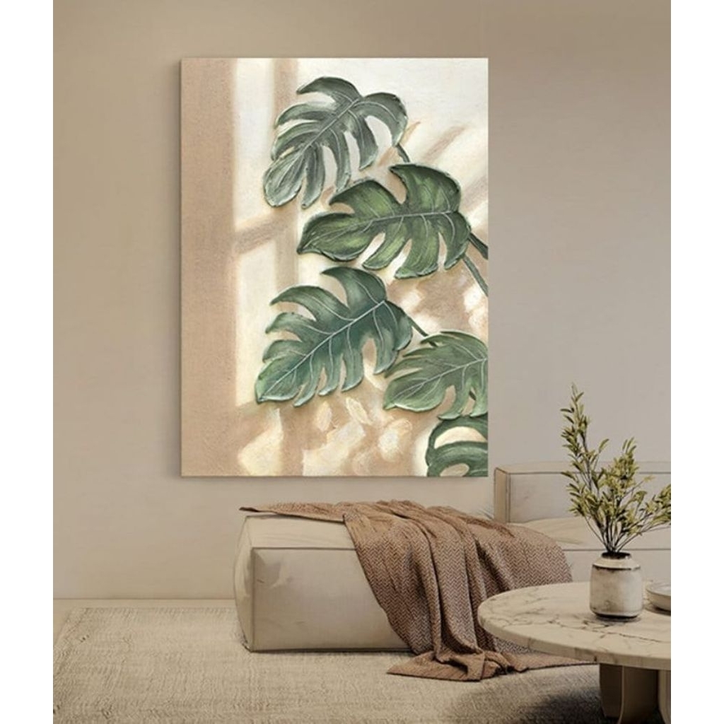 hiasan dinding lukisan daun tropical aesthetic