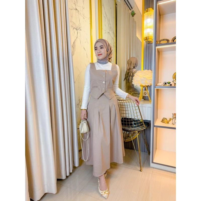 dwaffashion25 - Setelan Wanita Terbaru Vest Rok Vintage Korean Jumbo XXL - One Set Rompi Blazer Rok