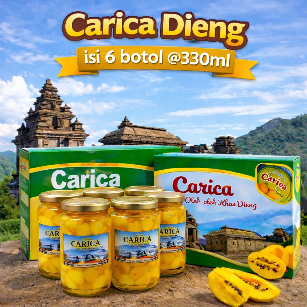Grosir Carica Dieng - 1 Dus Isi 6 Botol Kaca @330 Gram Manisan Buah Segar Oleh Oleh Khas Wonosobo