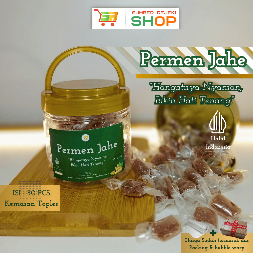 Permen Jahe Asli Kemasan Toples Isi 50 Pcs | Ginger Candy Pedas Manis Hangat