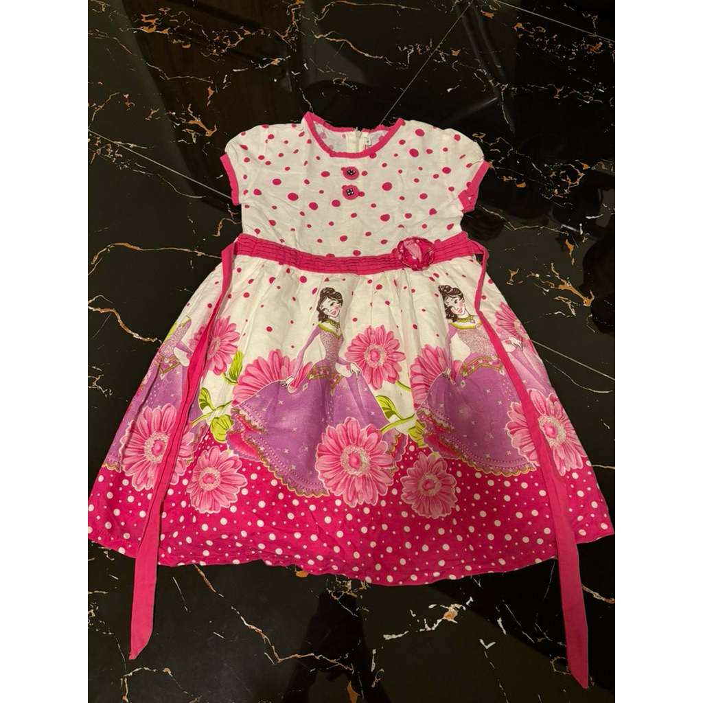 PL DRESS CANTIK ANAK USIA 4 TAHUN PINK PRINCESS BUNGA BUNGA