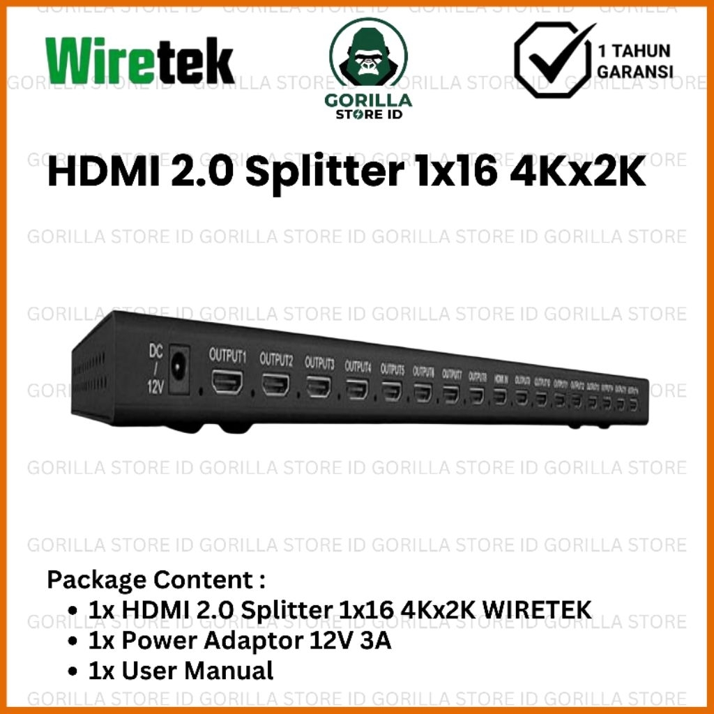 Wiretek HDMI Splitter 16 Port 4Kx2K