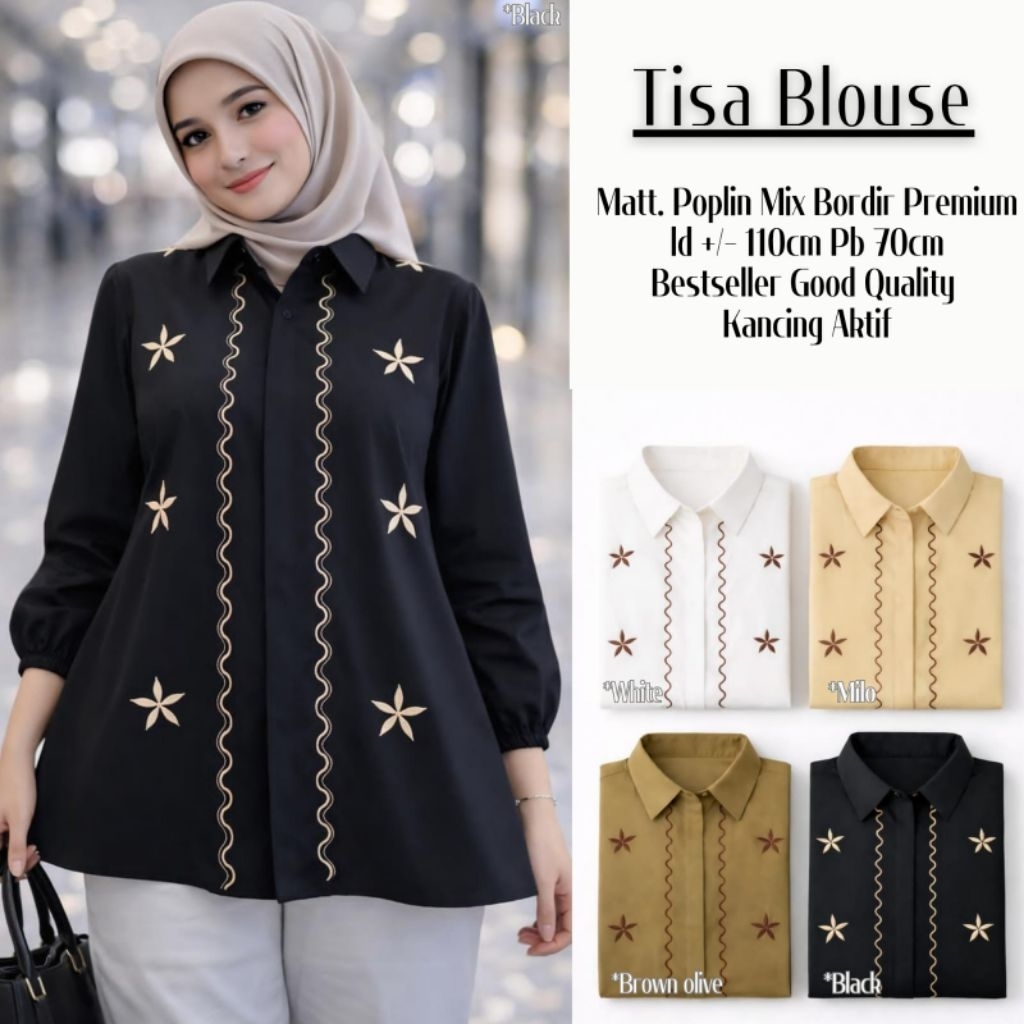 Lova Blouse Kemeja Merah Putih Wanita Motif Lengan Panjang Blouse Bordir Wanita