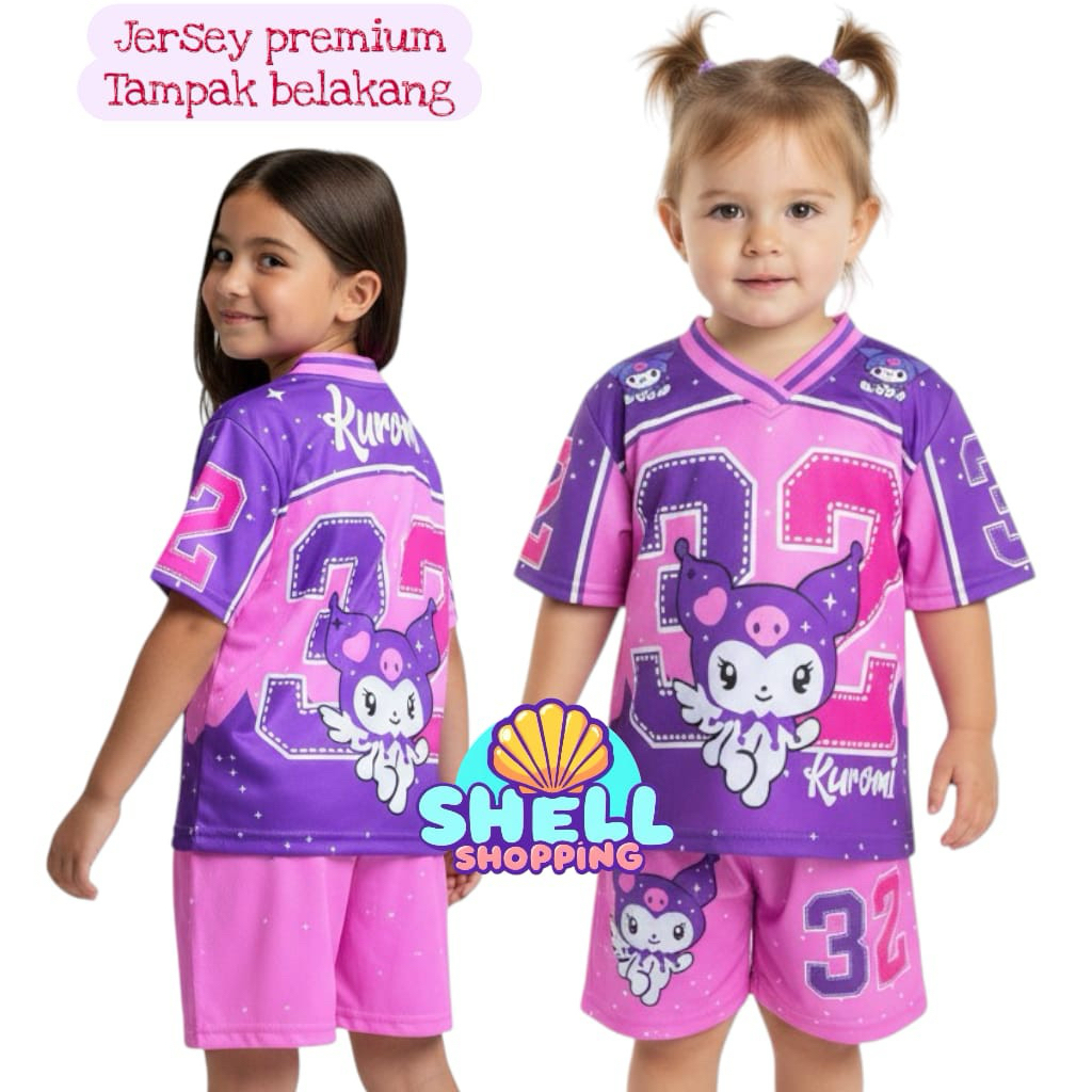setelan jersey premium anak anak/motif kuromi/KUROMI/set kaos anak anak lengan pendek celana pendek/
