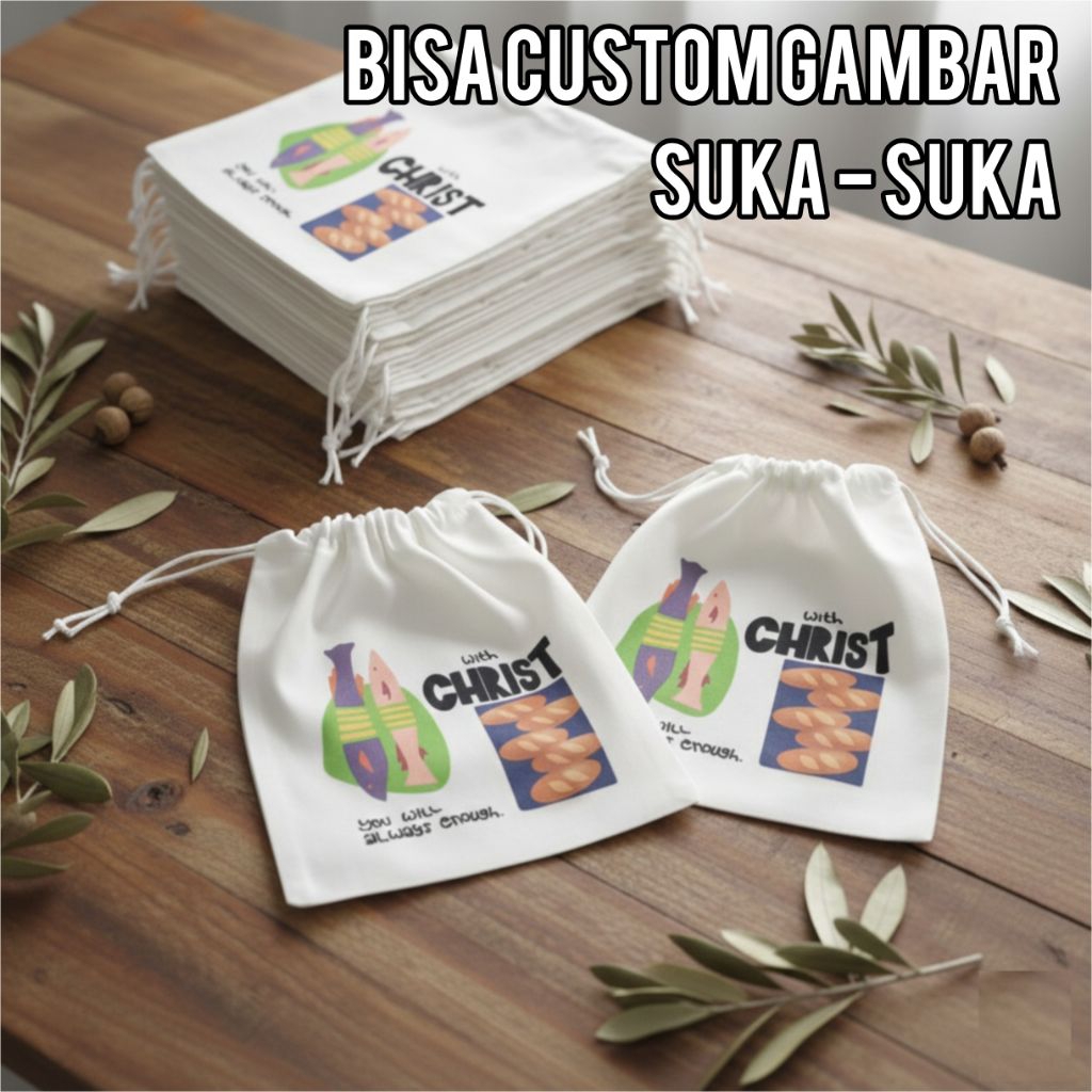 Pouch Serut Custom Premium | Tas Serut Souvenir Event, Wedding & Ulang Tahun – 10x15, 15x20, 25x30
