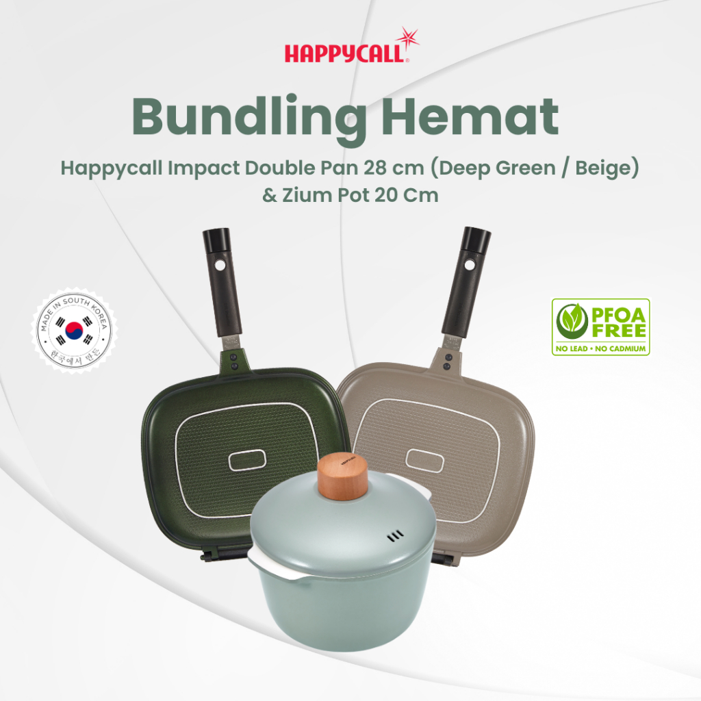 Bundling Hemat Happycall Impact Double Pan 28 cm & Zium Pot 20 Cm, Wajan Anti lengket Tahan Gores