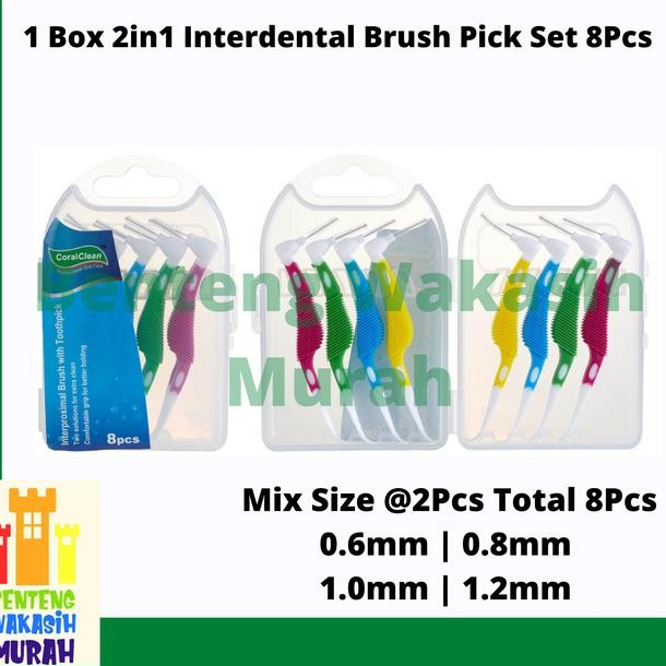 1 Box Mix 4 Size Interdental Brush 2In1 Sikat Gigi Ortho Behel Kawat