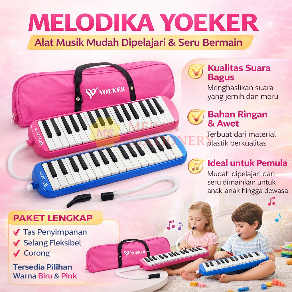 Pianika Melodika Yoeker Alat Musik Sekolah Anak Pianika Paket Lengkap Tas, Selang, Corong