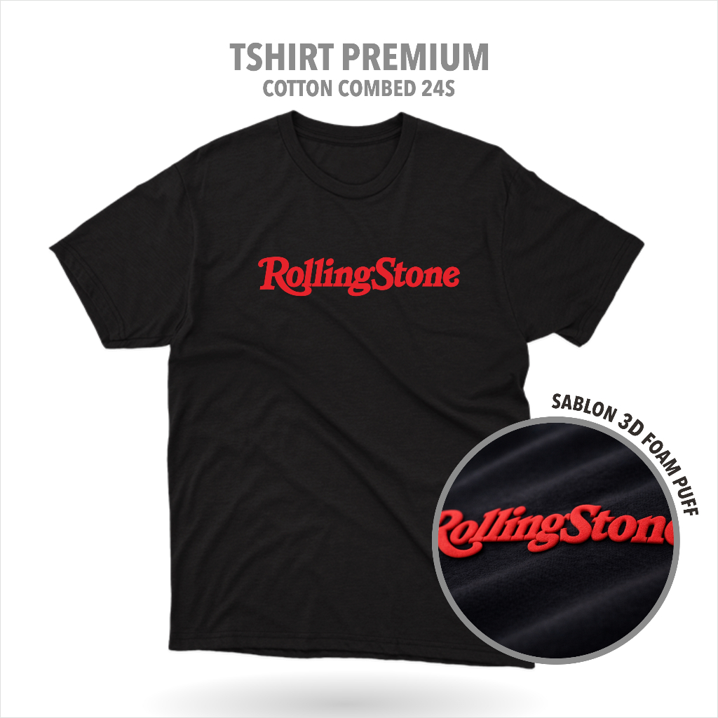 Designation - Kaos Band ROLLING STONES Cotton 24s  3D Puff Premium / Baju Distro Sablon Polyflex 3D 