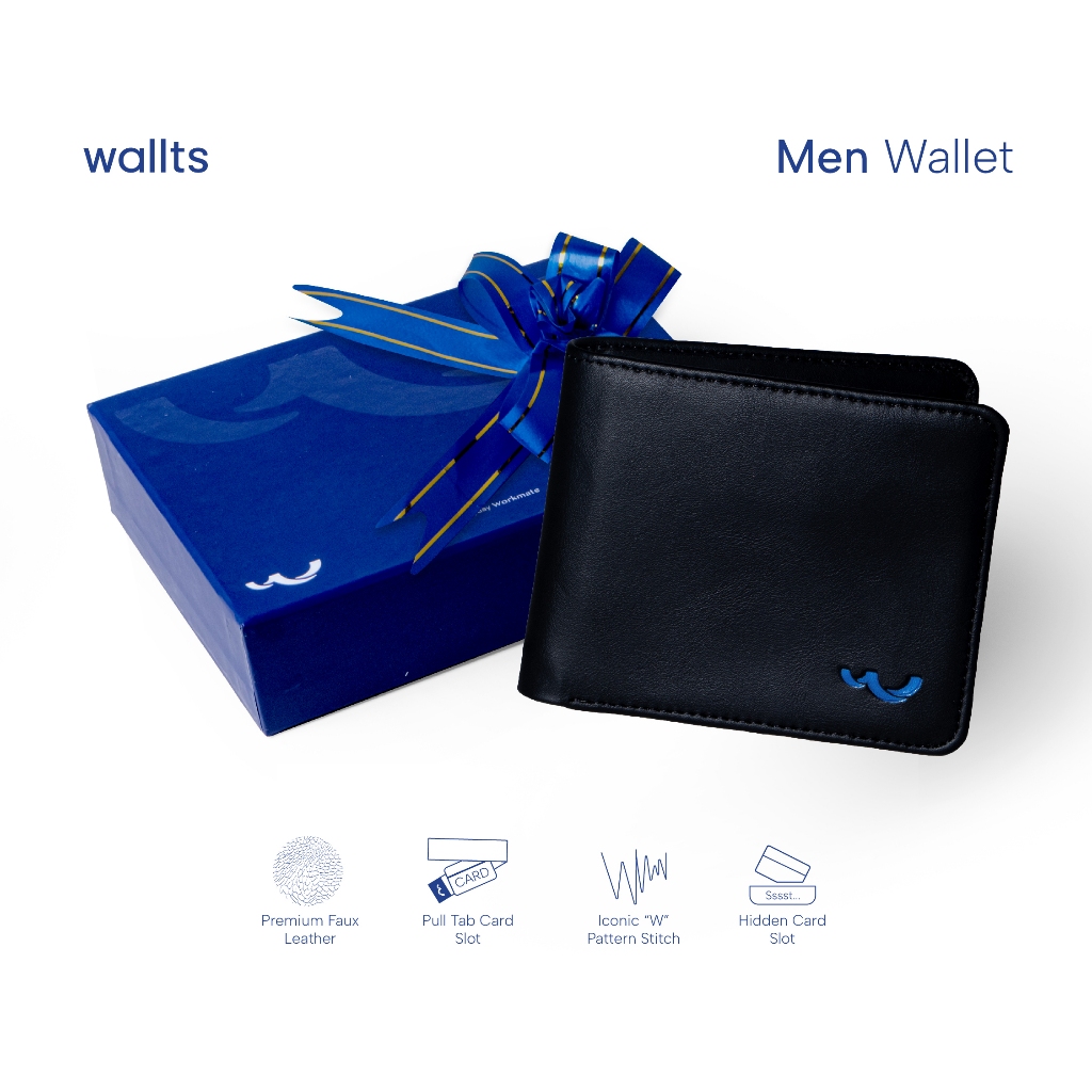 Wallts Leon Dompet Lipat Pria Faux Leather Kulit Hitam Men Wallet