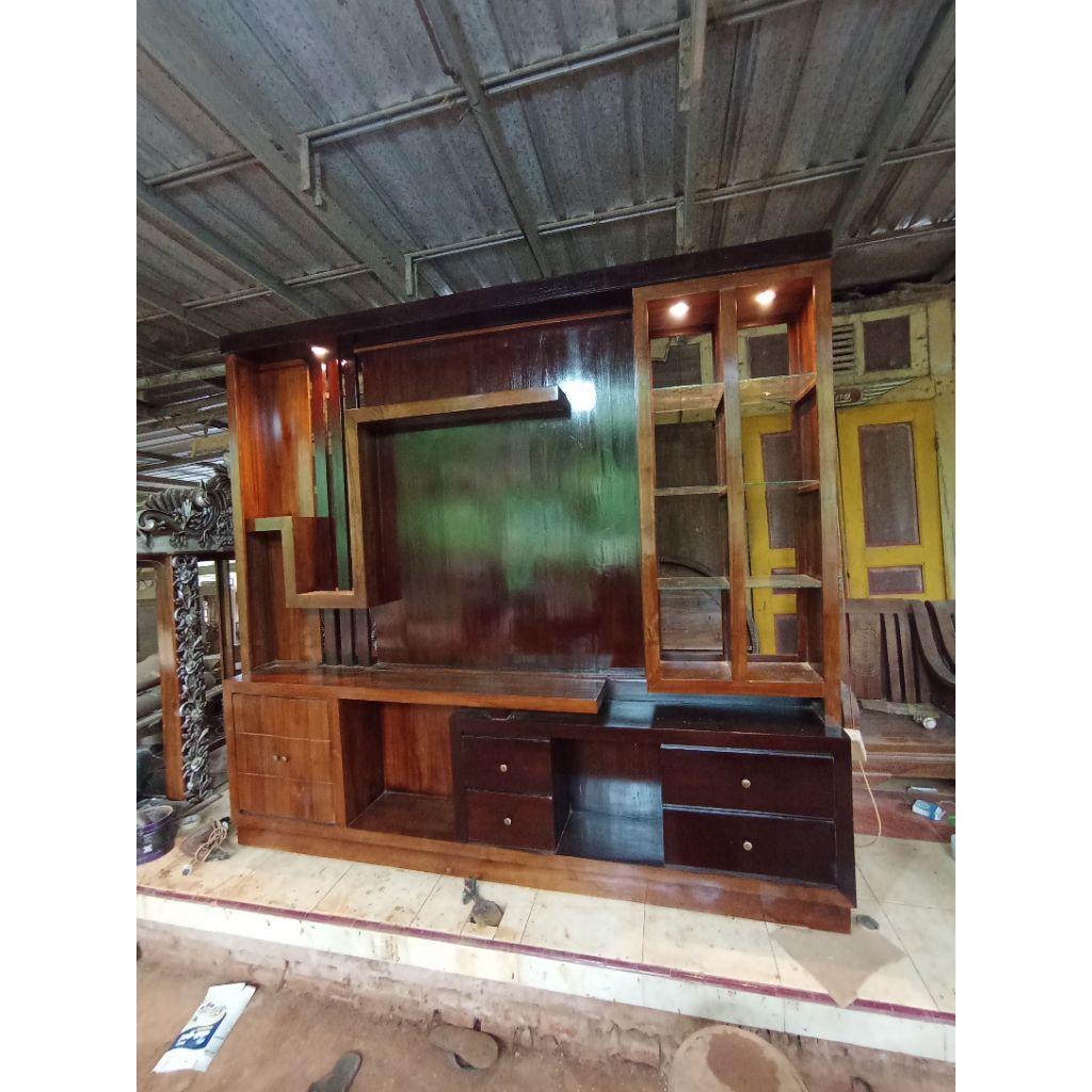 bufet partisi 2 muka jati great A1 jumbo ukuran 250x230/bufet penyekat ruangan kayu jati solid