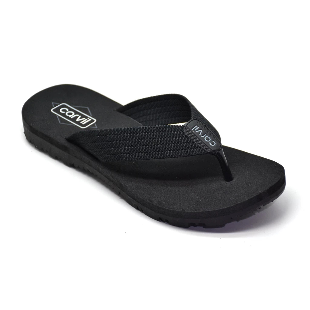 Sandal Jepit Pria Flat Carvil Lumos-M TPR Rubber Webbing Flat Black Size 38-43