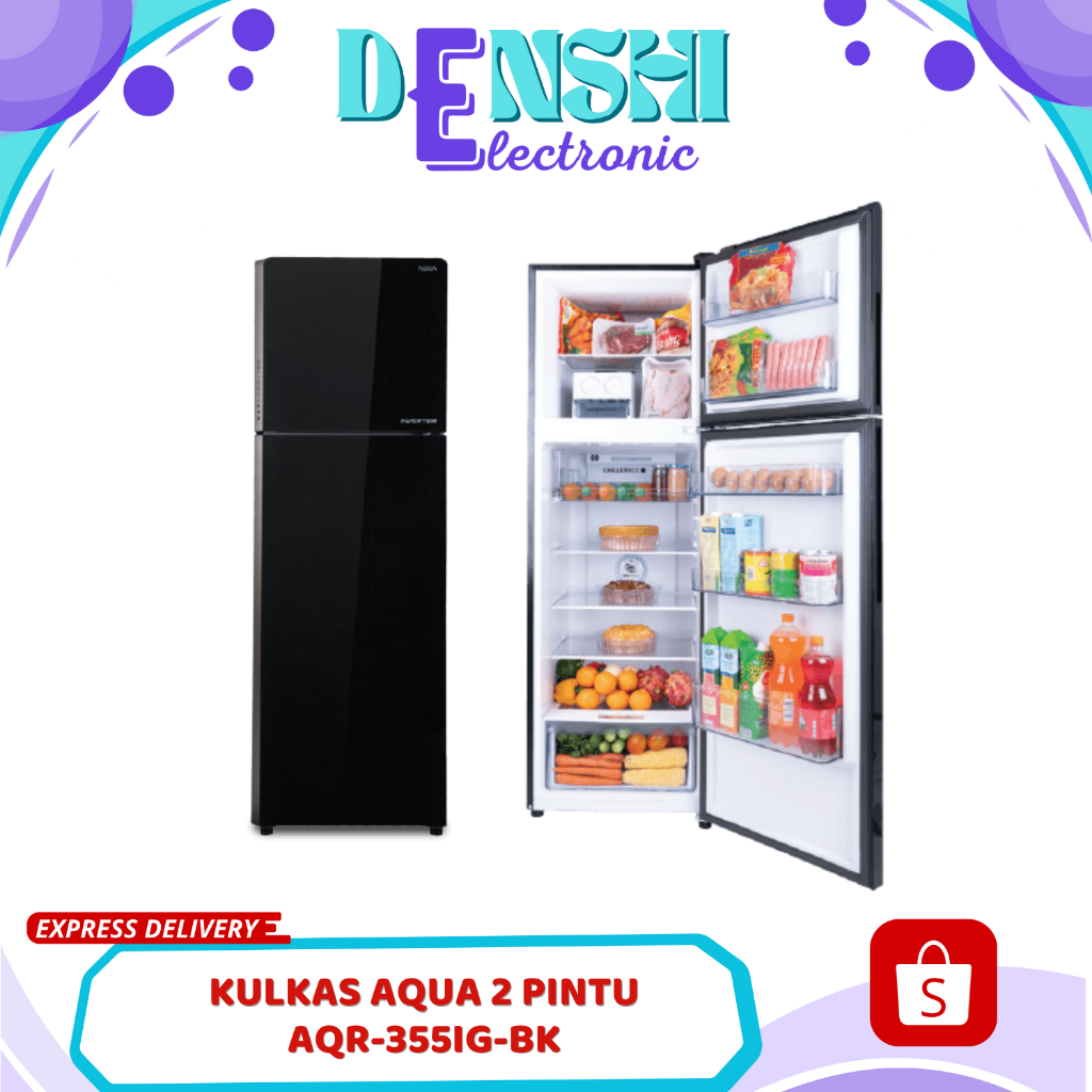 KULKAS AQUA 2 PINTU AQR 355IG BK 270 LITER GLASS DOOR  AQR-355IG-BK | BLACK / HITAM