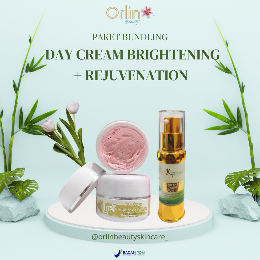 Orlin Beauty Skincare Paket Bundling Day Cream Brightening + Serum Rejuvenation Best Couple Di Pagi 
