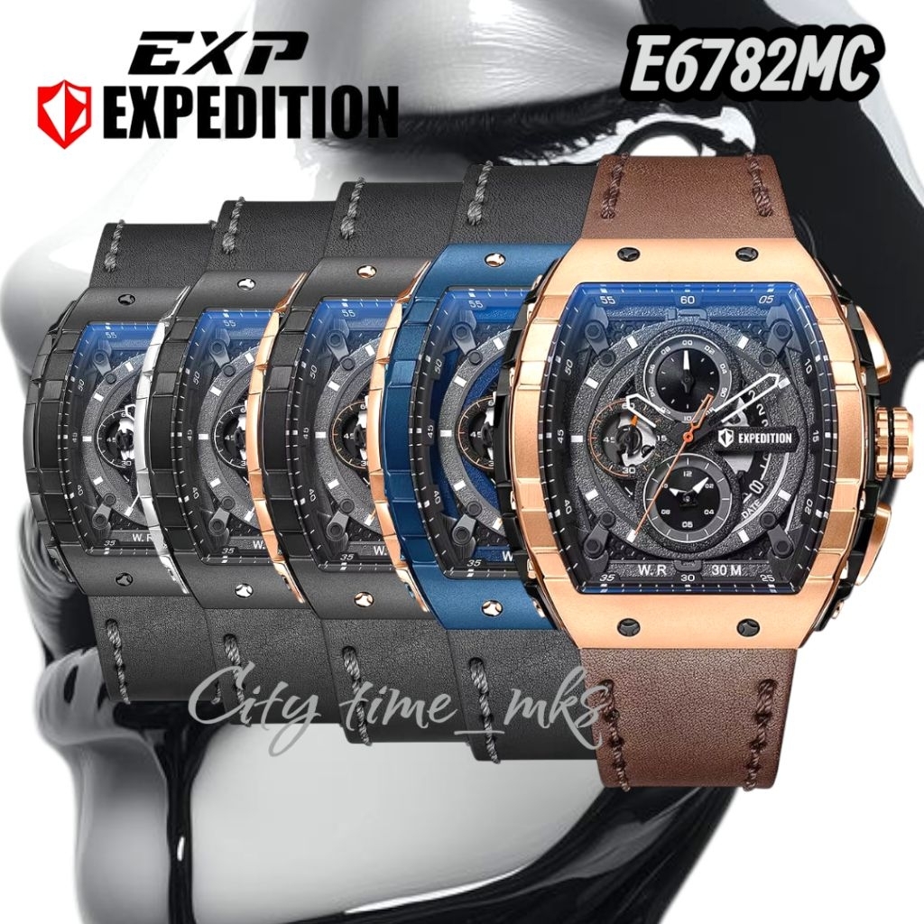 Jam tangan pria EXPEDITION 6782, E6782MC, Sport chronograph, tali kulit, ORIGINAL, garansi resmi int