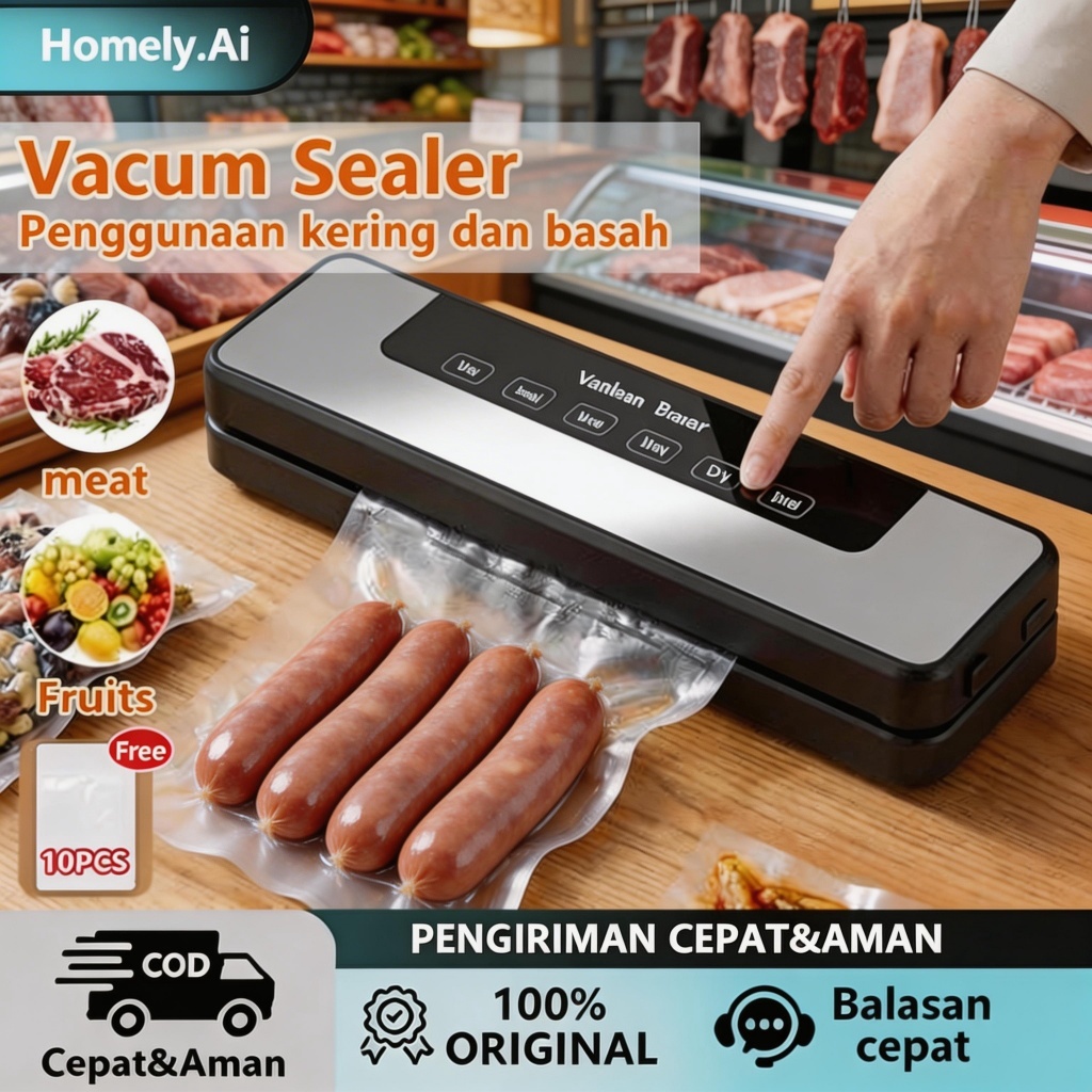 Vacuum Sealer Makanan Otomatis Basah & Kering | Alat Vakum Makanan Frozen | Free 10 Plastik Vakum