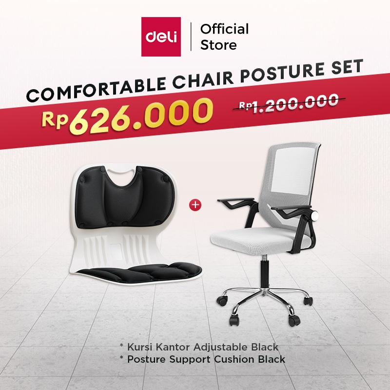 Deli Furniture Comfortable Office Posture Chair Set / Kursi Kantor Bantal Postur Sender Duduk