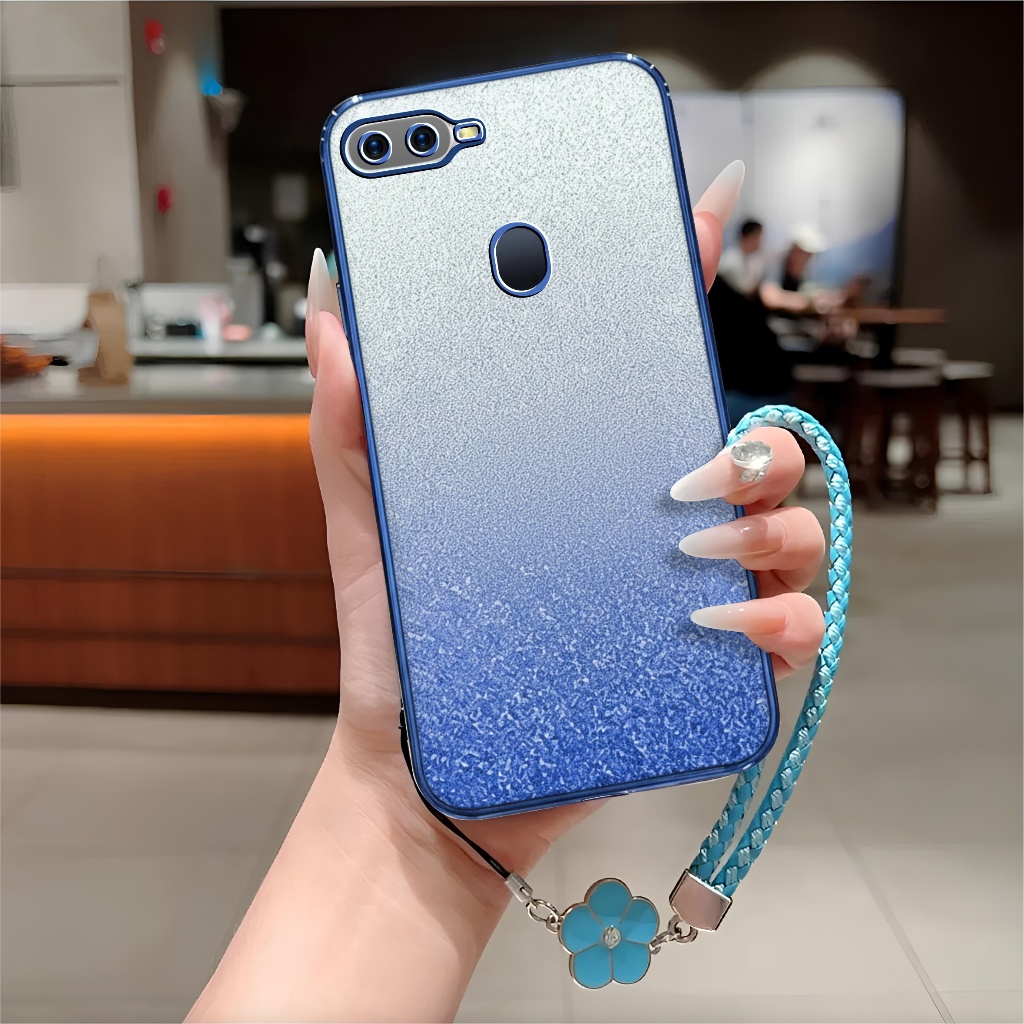 Softcase Oppo F9 A5s A7 A12 Luxury Tpu Glitter Free Tali Lanyard Bunga Casing Hp