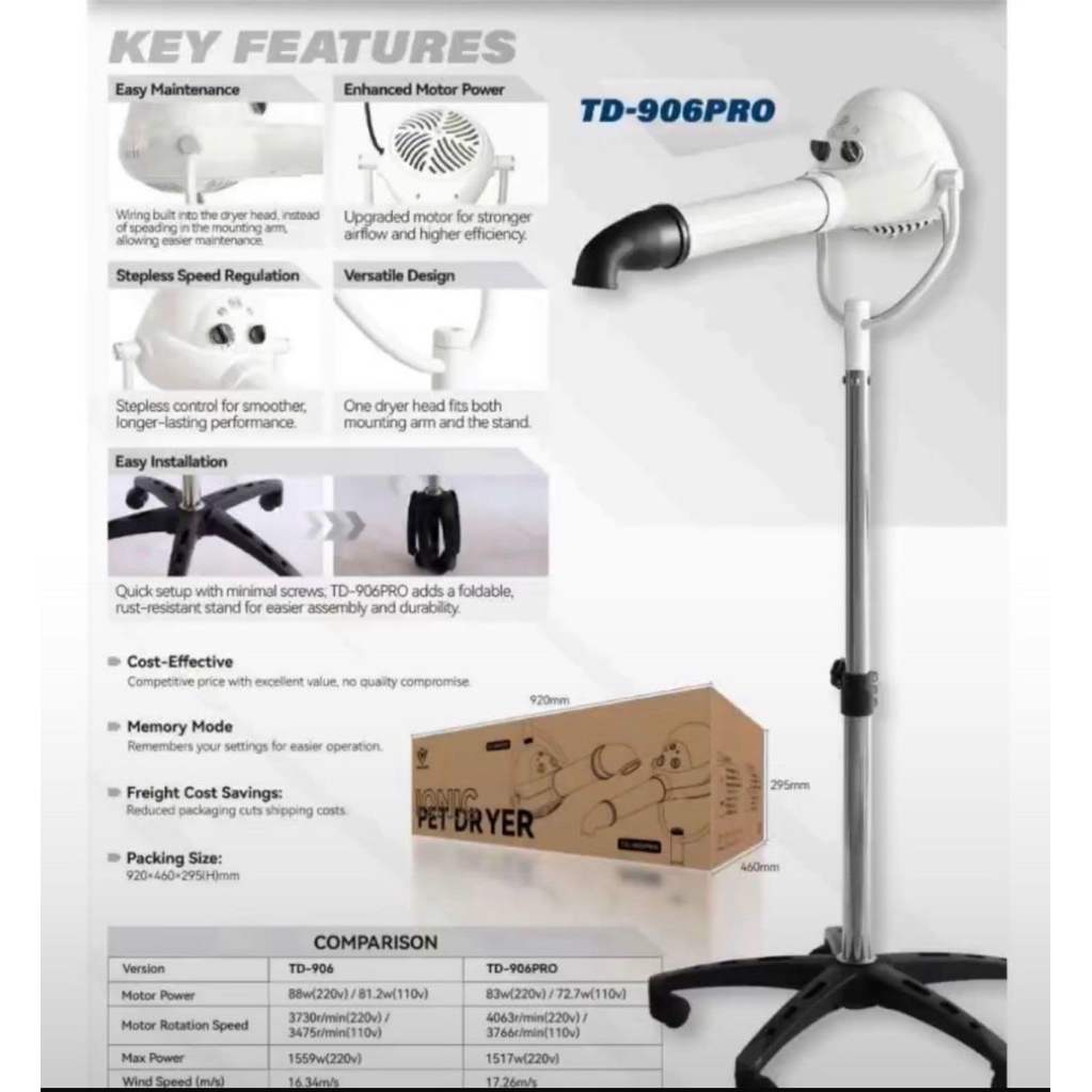 Stand Blower Cat Dog Aeolus TD-906 ECO - Pengering Bulu anjing Blower Berdiri - Pet Dryer Standing A