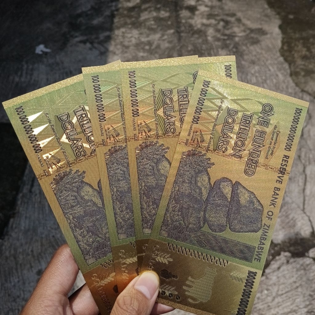 uang gold foil zimbabwe 100 dolar triliun
