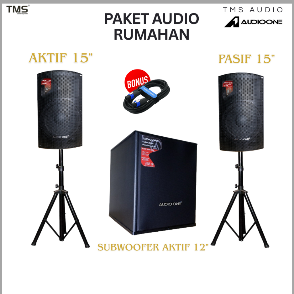 Paket Speaker Rumahan QX 115 Aktif & Pasif 15 Inch Subwoofer Aktif K 112  Bonus Stand  & Kabel I TMS