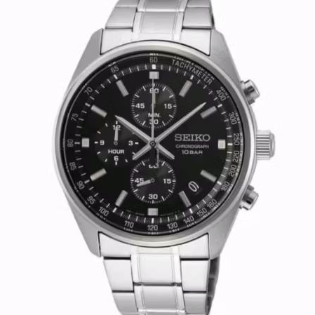 Seiko chronograph SSB379P1 silver dial hitam pria original