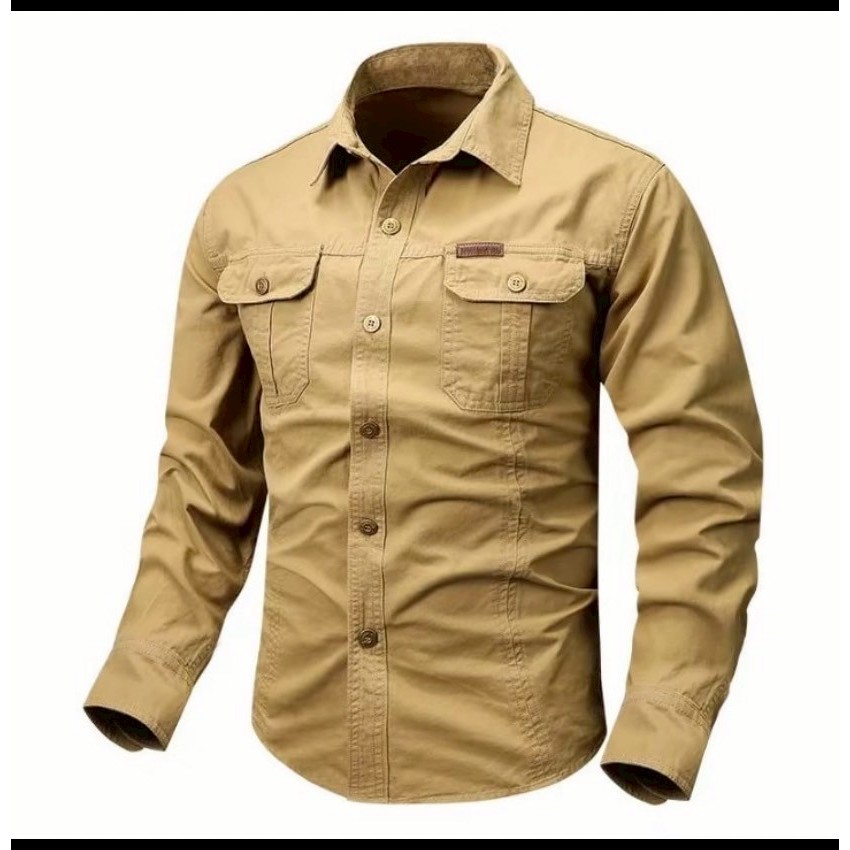 Gancang id -Kemeja Lapangan pria Khaki lengan panjang baju tactical outdoor Jumbo/cod