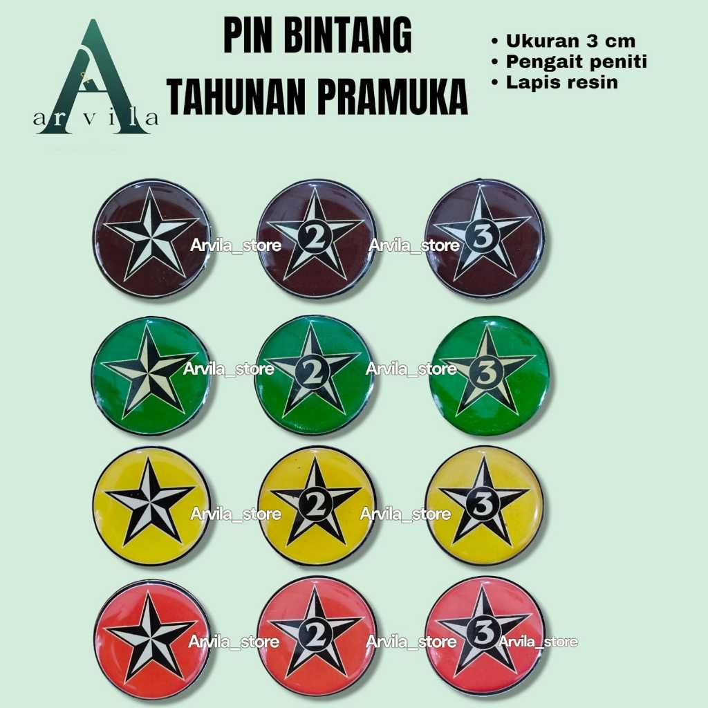 Pin bintang tahunan pramuka bulat 3cm lapis resin tebal