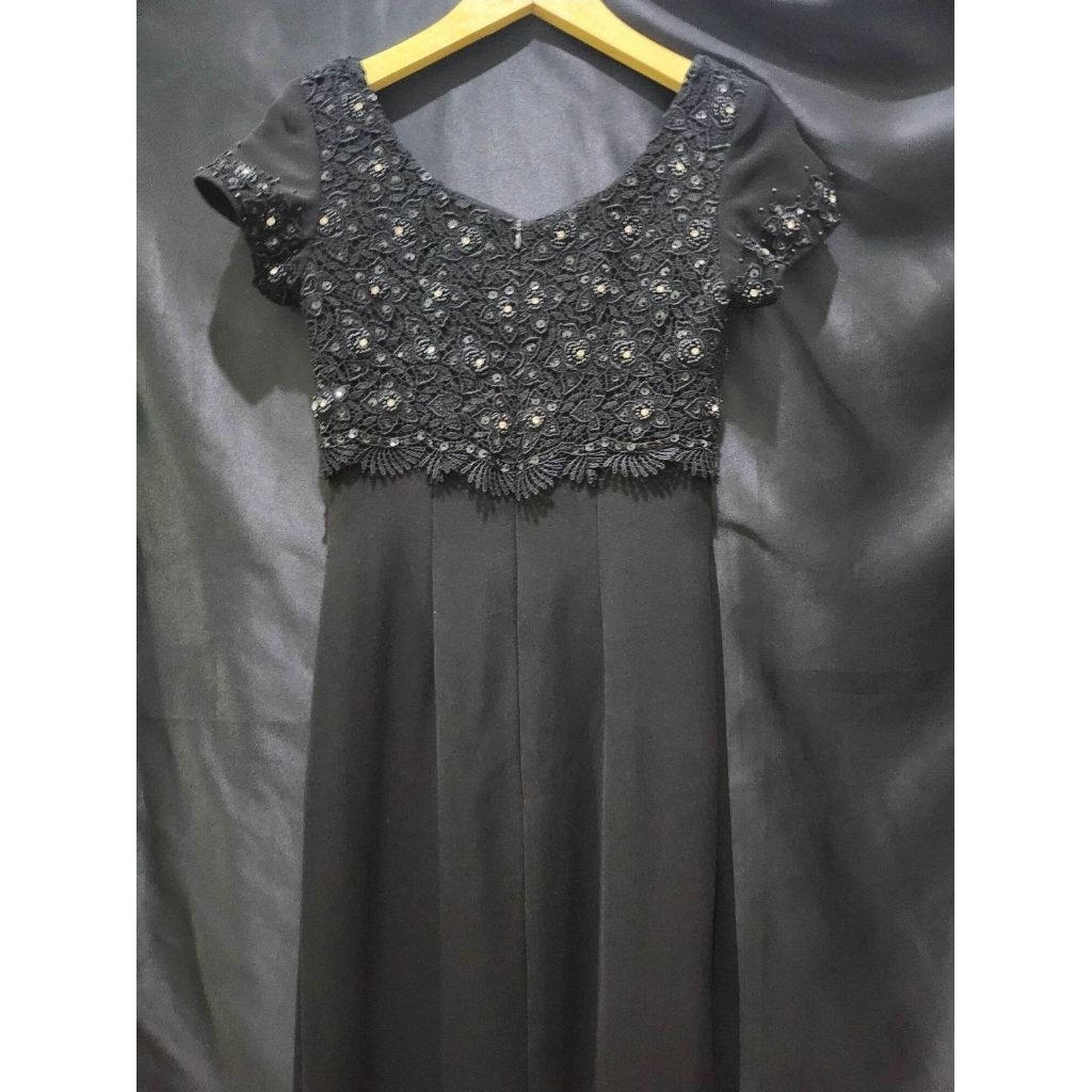 B1 gaun pesta mewah long dress hitam