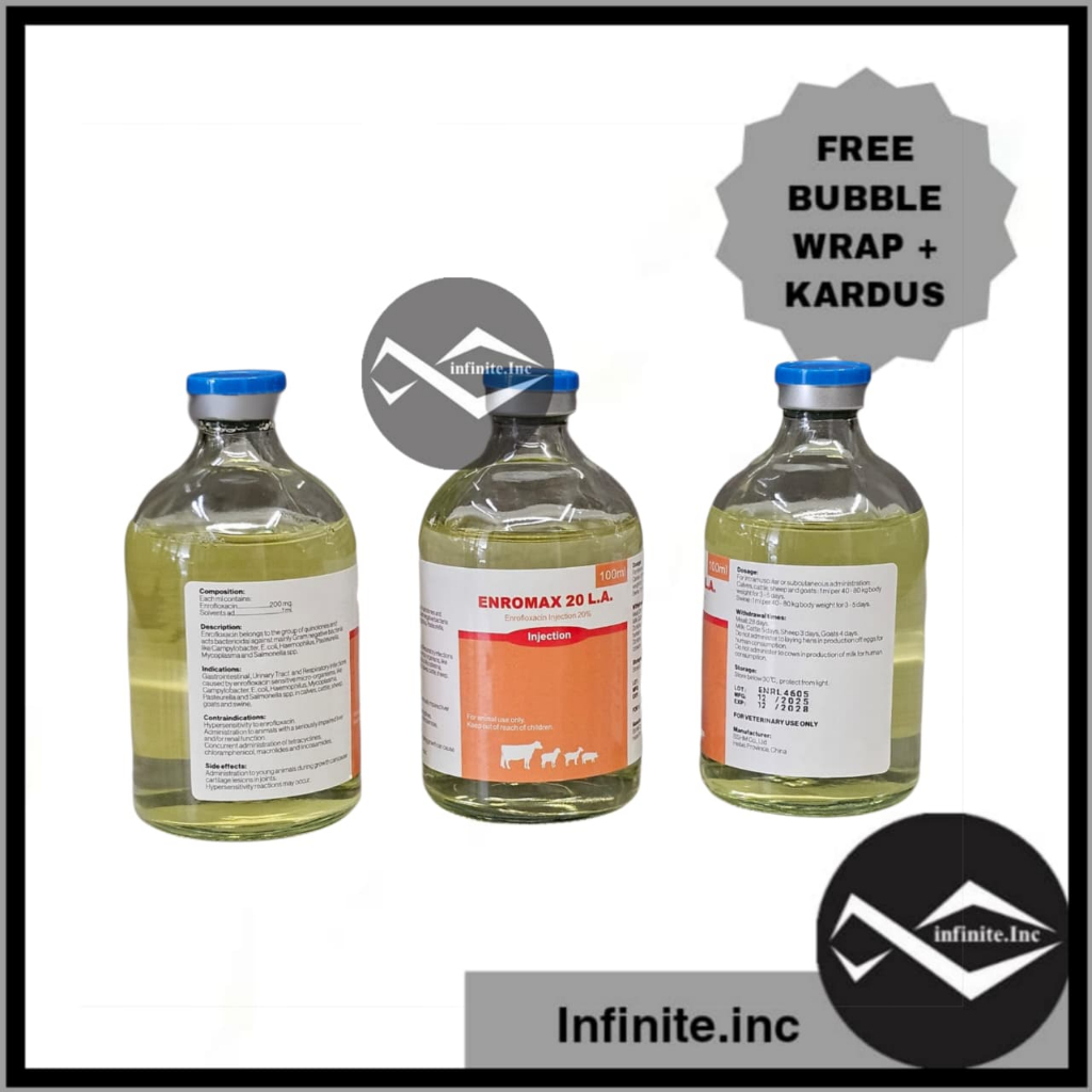 ENROMAX LA 100ml - LIKE ENROFLOX LA AGROVET obat pernafasan ternak sapi kambing kuda babi