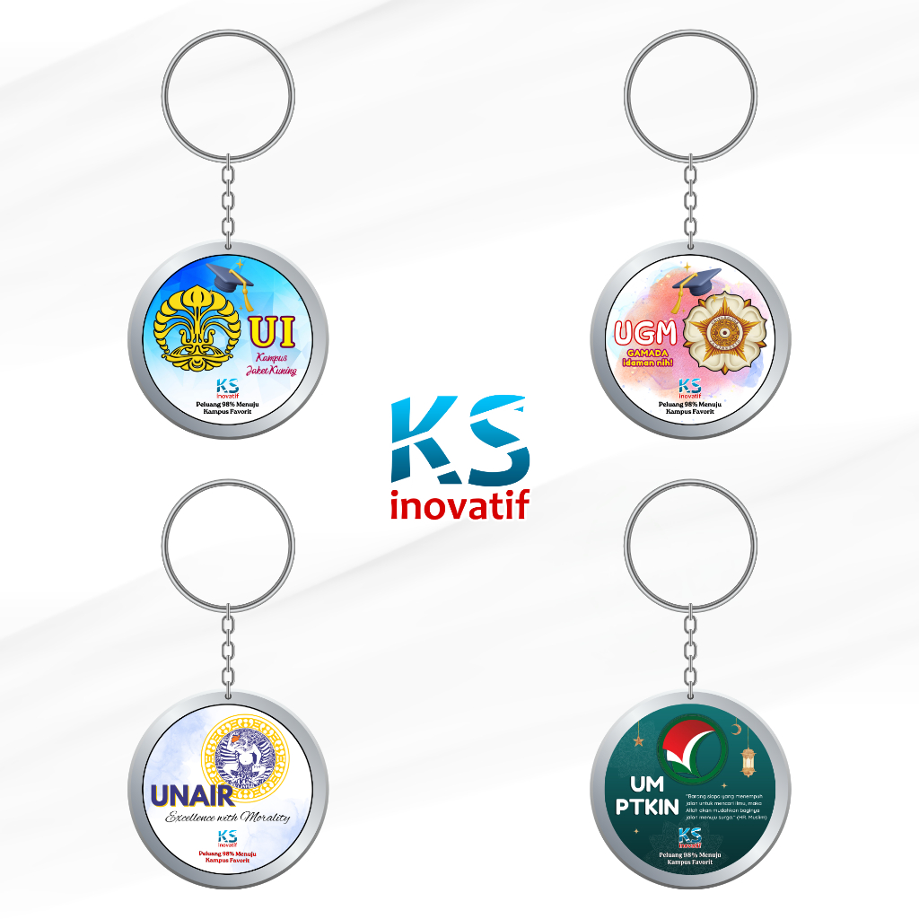 Merchandise Eksklusif Gantungan Kunci & Sticker Kampus UI UGM UNAIR PTKIN UNDIP UNY by KS Inovatif