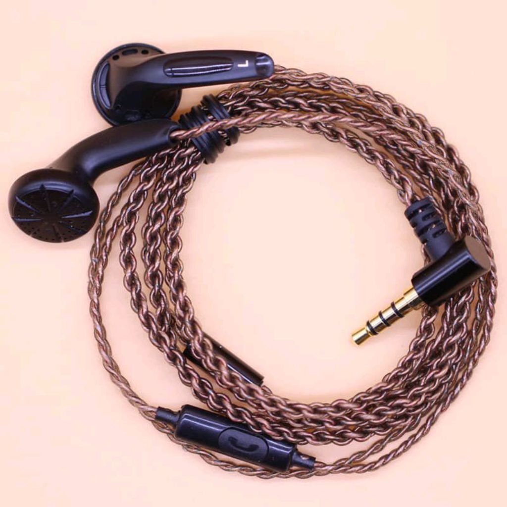 DIY Earphone MX500 Heavy Bass Recable with Mic Housing Hitam Kabel Anyam