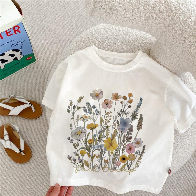 Dailyway Baju Kaos Anak Perempuan | T-shirt Terbaru Import Untuk usia 2-12 Tahun | Motif bunga kecil