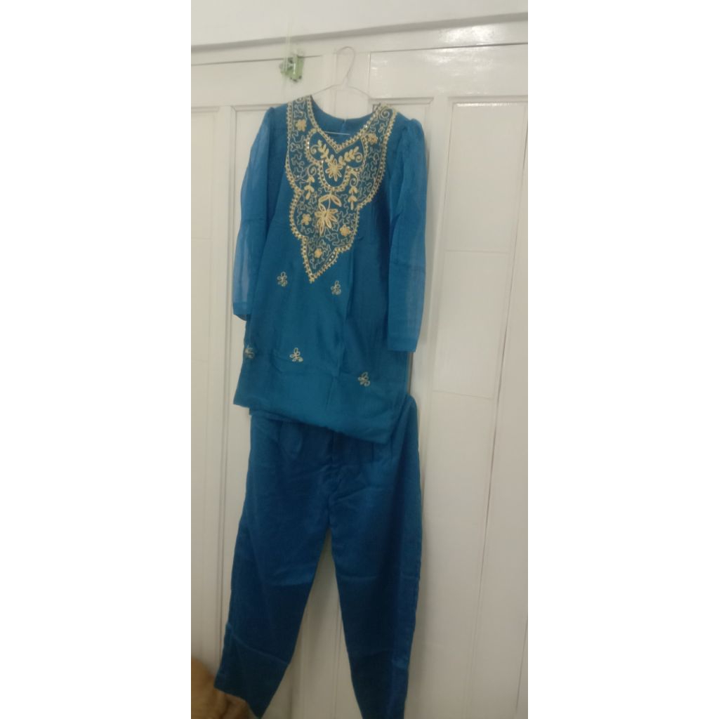 One Set Salwar kameez Biru + hijab paris ,Cocok utk Lebaran (Preloved)